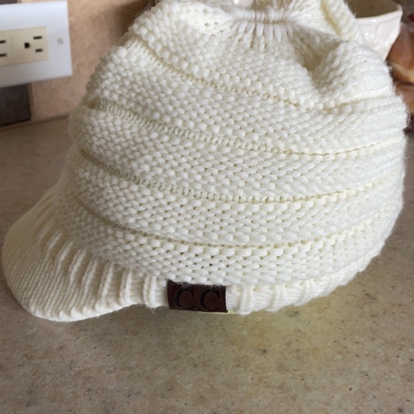 CC Boutique Accessories - C. C Off White Stocking Cap with Ponytail And Brim